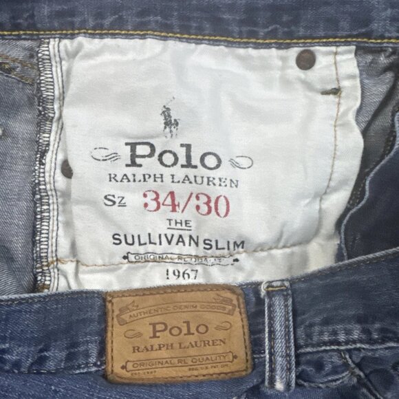 Polo Ralph Lauren Sullivan Slim Straight Jeans Mens 34x30 Blue Factory Distress - Picture 3 of 7
